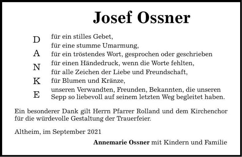 Traueranzeige Josef Ossner