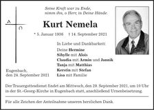 Traueranzeige Kurt Nemela