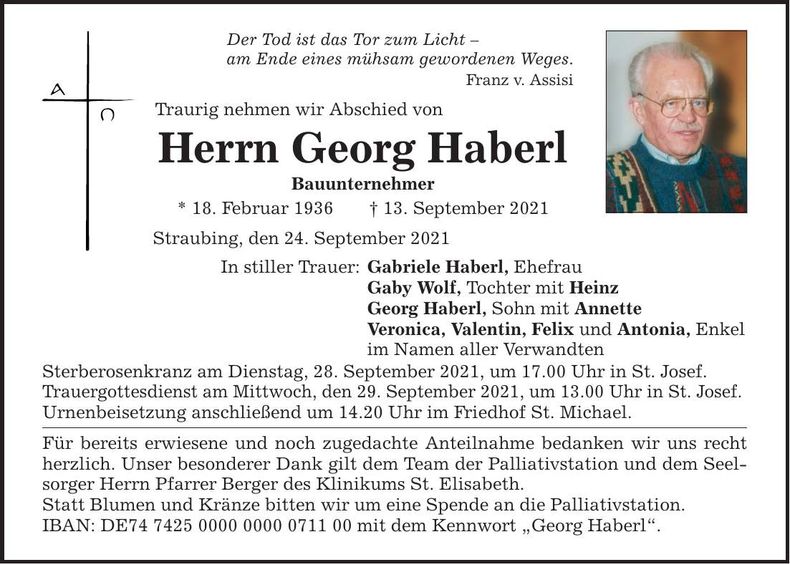 Traueranzeige Georg Haberl