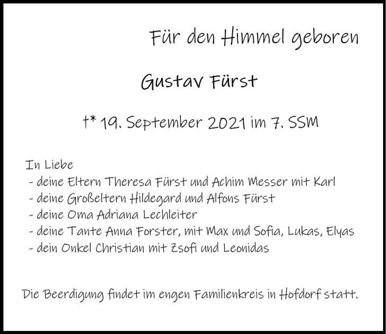 Traueranzeige Gustav Fürst