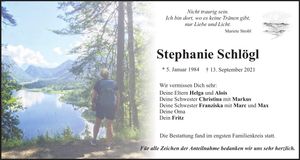 Traueranzeige Stephanie Schlögl
