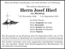 Traueranzeige Josef Hierl