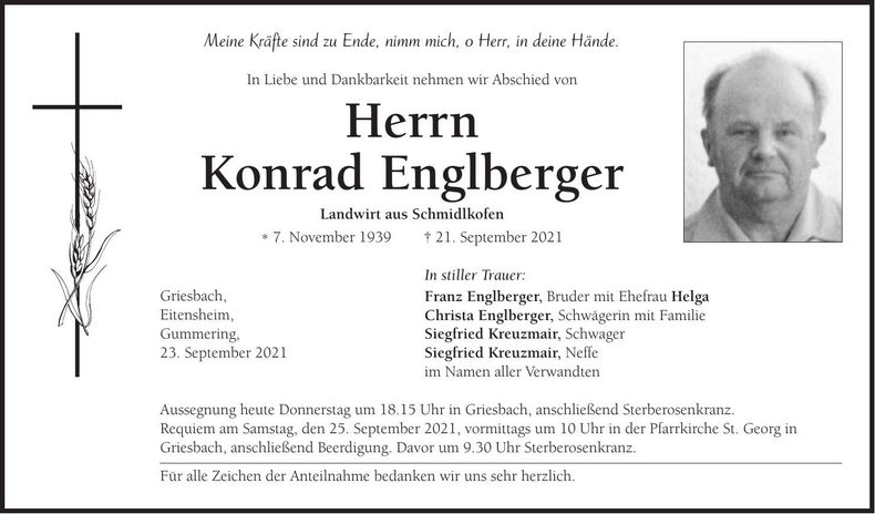 Traueranzeige Konrad Englberger