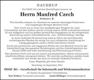 Traueranzeige Manfred Czech