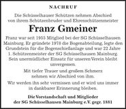 Traueranzeige Franz Gmeiner
