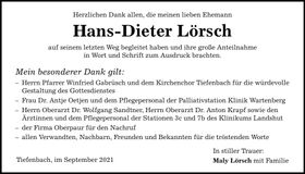Traueranzeige Hans-Dieter Lörsch