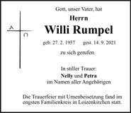 Traueranzeige Willi Rumpel