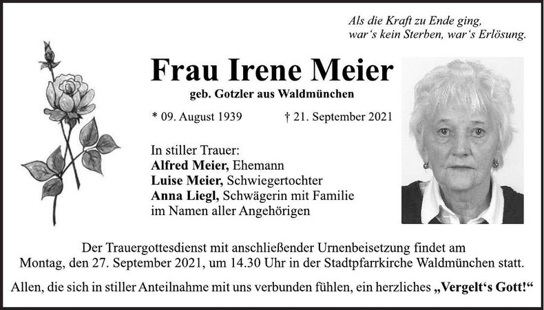 Traueranzeige Irene Meier