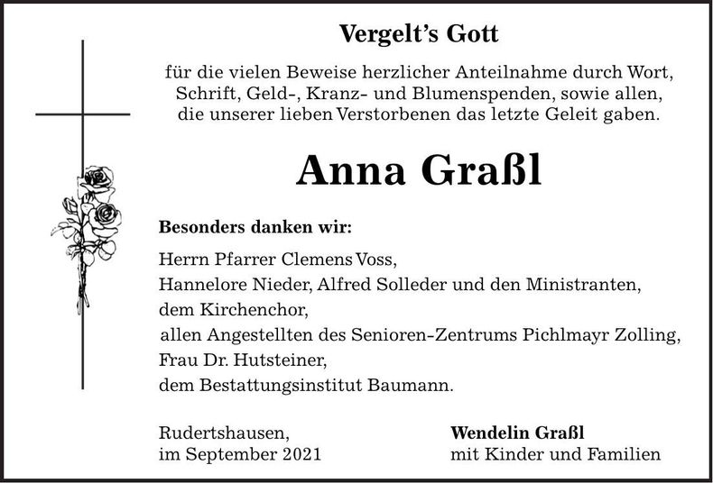 Traueranzeige Anna Graßl