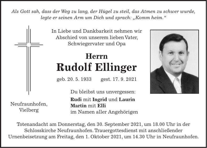 Traueranzeige Rudolf Ellinger
