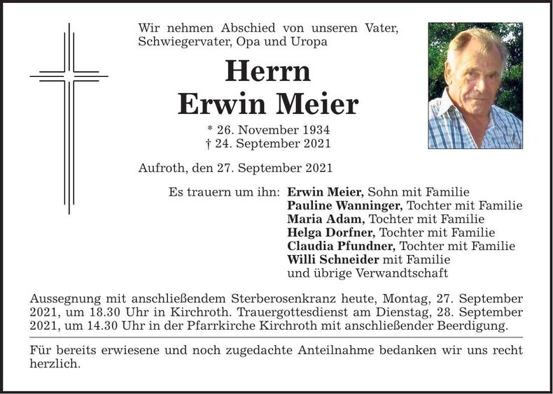 Traueranzeige Erwin Meier