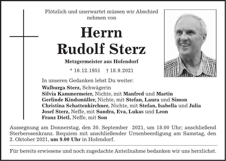 Traueranzeige Rudolf Sterz