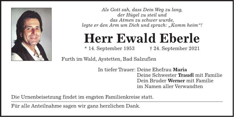Traueranzeige Ewald Eberle