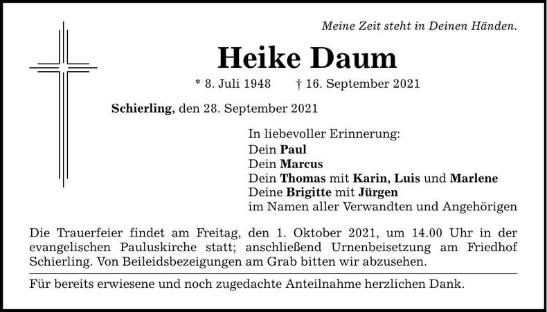 Traueranzeige Heike Daum