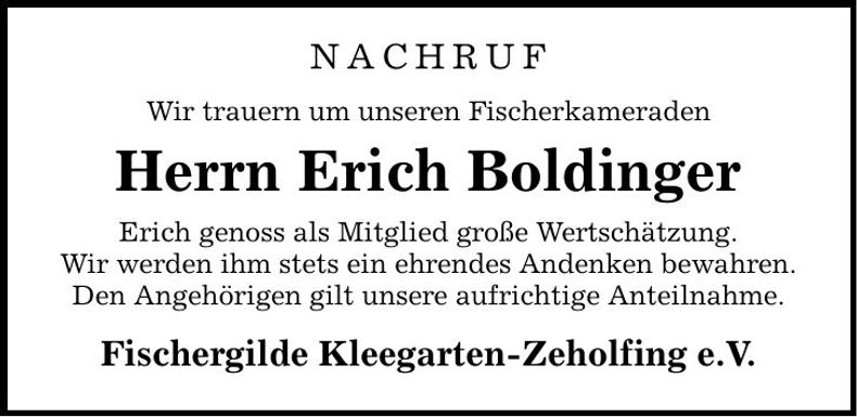 Traueranzeige Erich Boldinger