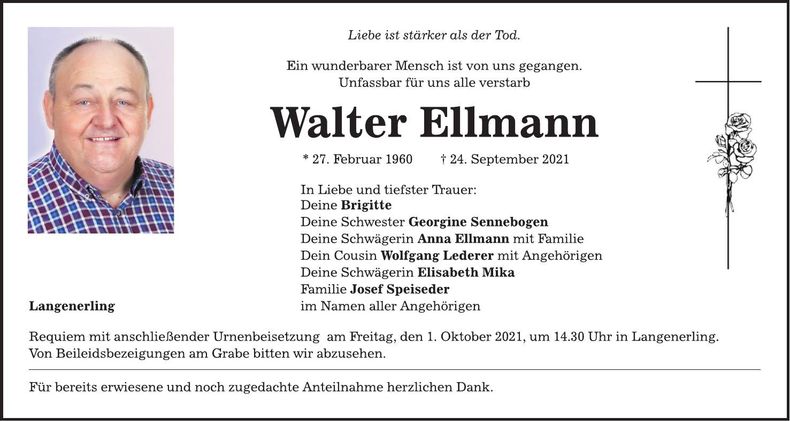 Traueranzeige Walter Ellmann