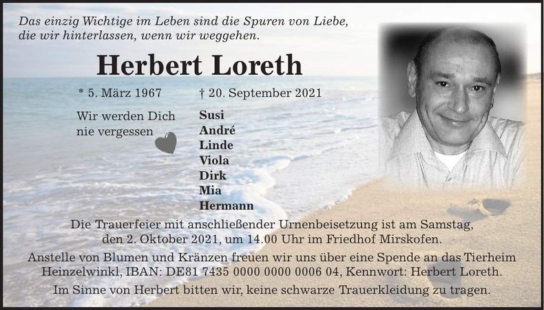 Traueranzeige Herbert Loreth