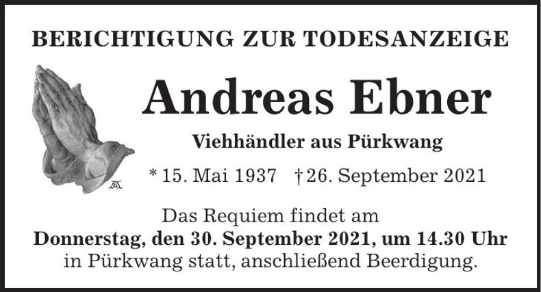 Traueranzeige Andreas Ebner