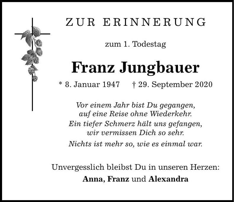 Traueranzeige Franz Jungbauer