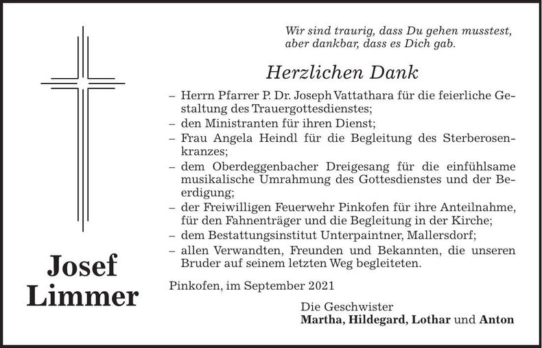 Traueranzeige Josef Limmer