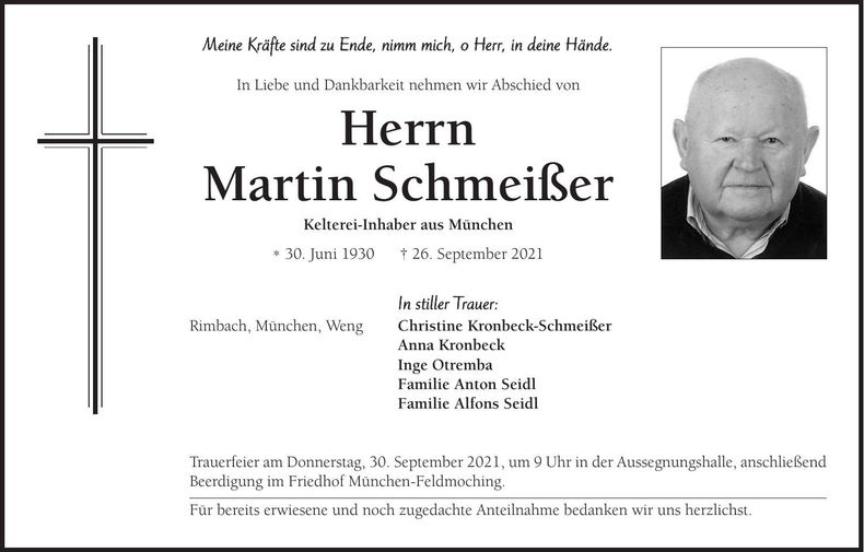 Traueranzeige Martin Schmeißer