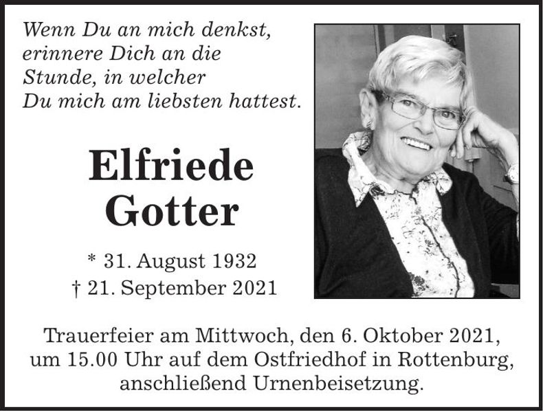 Traueranzeige Elfriede Gotter