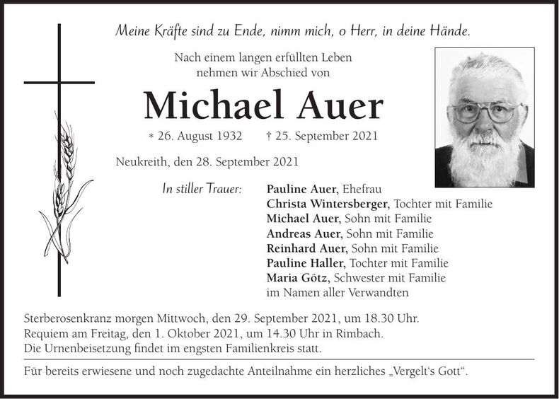Traueranzeige Michael Auer