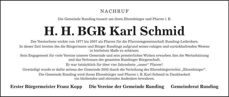Traueranzeige Karl Schmid