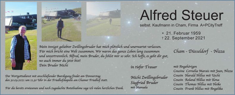 Traueranzeige Steuer Alfred