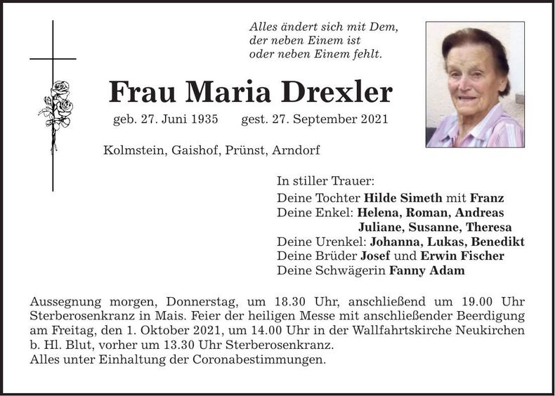 Traueranzeige Maria Drexler