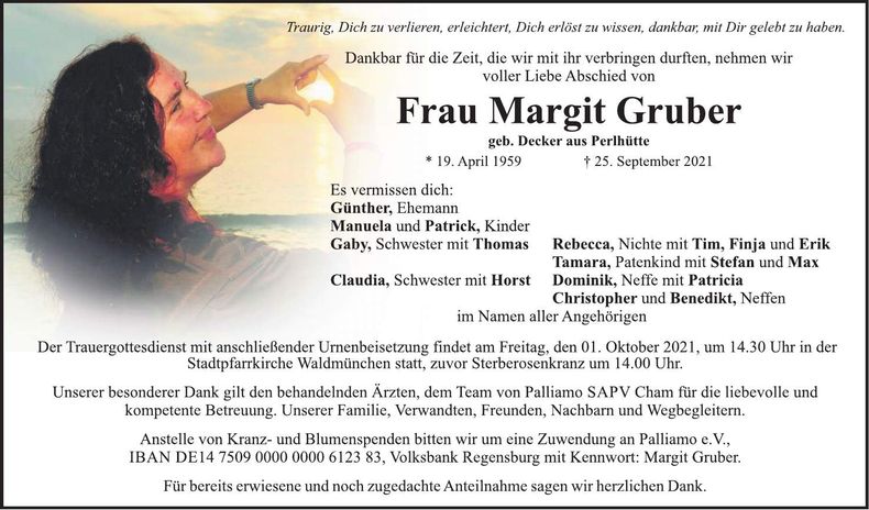 Traueranzeige Margit Gruber