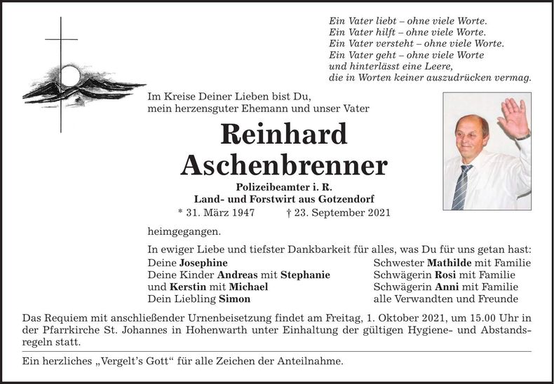 Traueranzeige Reinhard Aschenbrenner