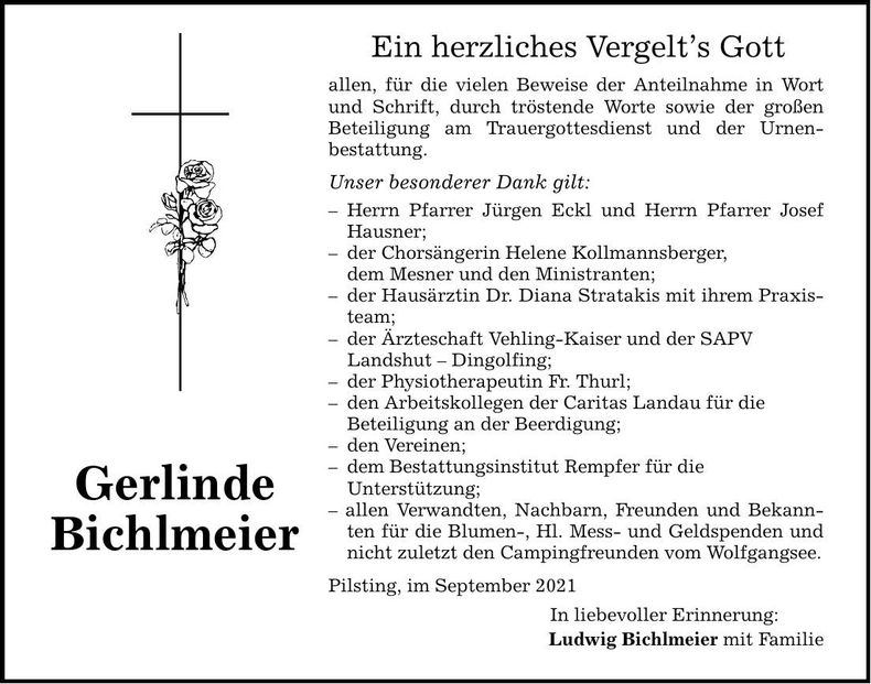 Traueranzeige Gerlinde Bichlmeier
