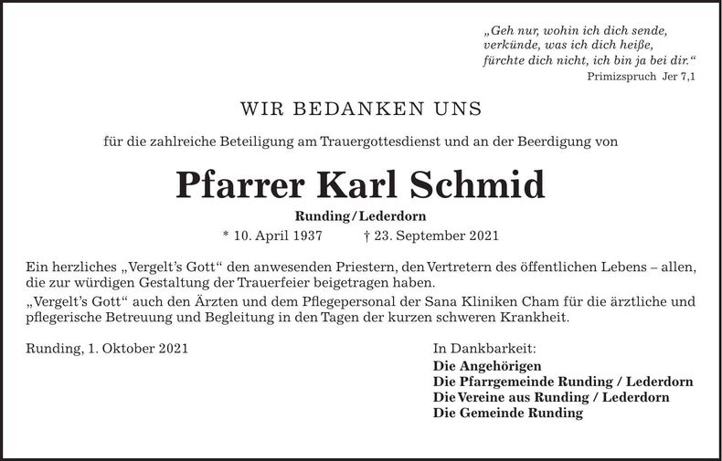 Traueranzeige Karl Schmid