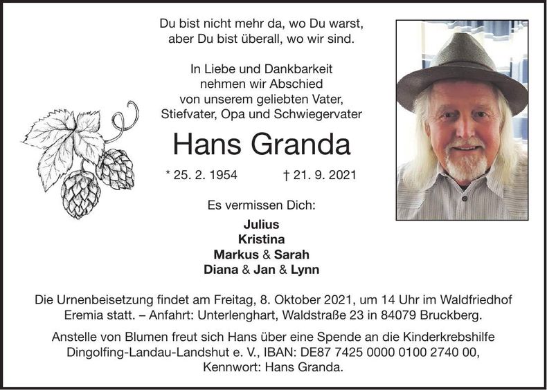 Traueranzeige Hans Granda