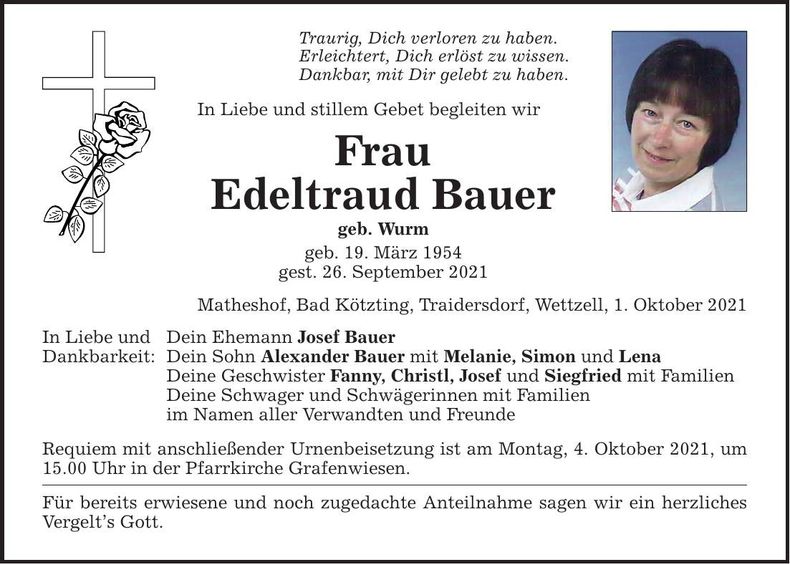 Traueranzeige Edeltraud Bauer