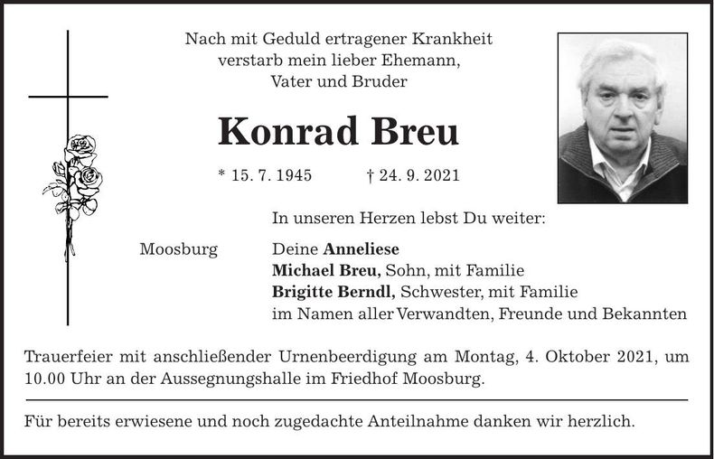 Traueranzeige Konrad Breu