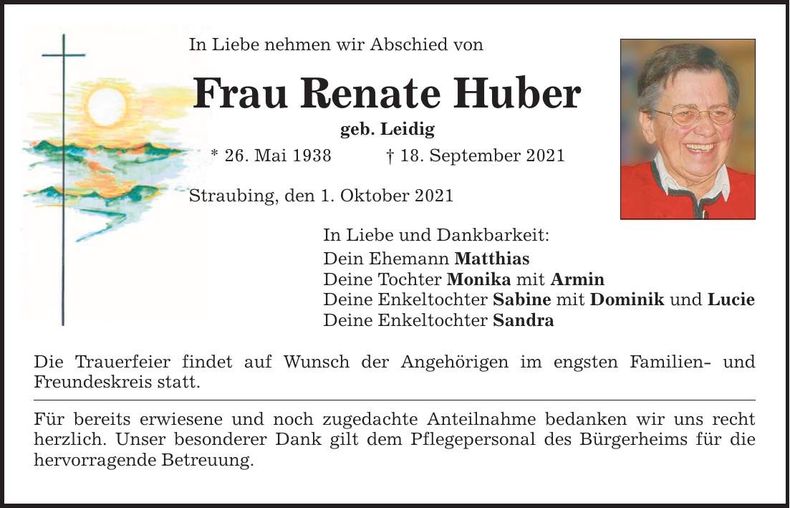 Traueranzeige Renate Huber