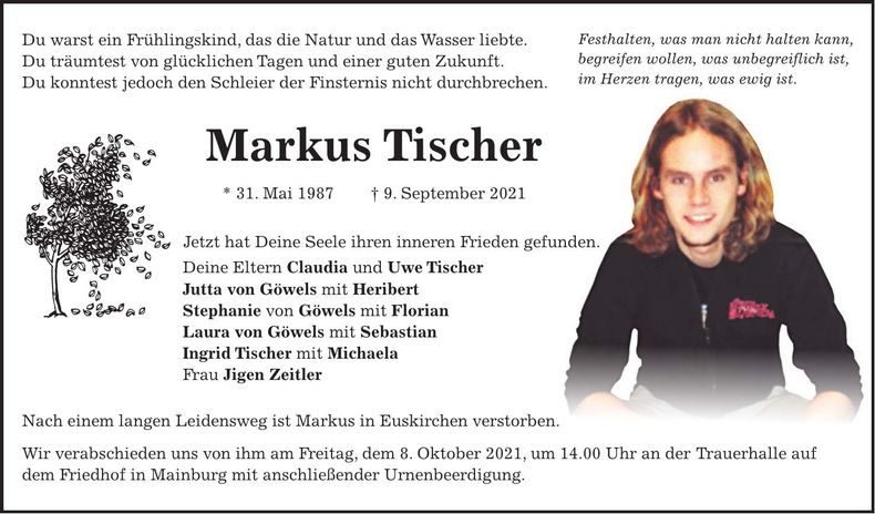 Traueranzeige Markus Tischer