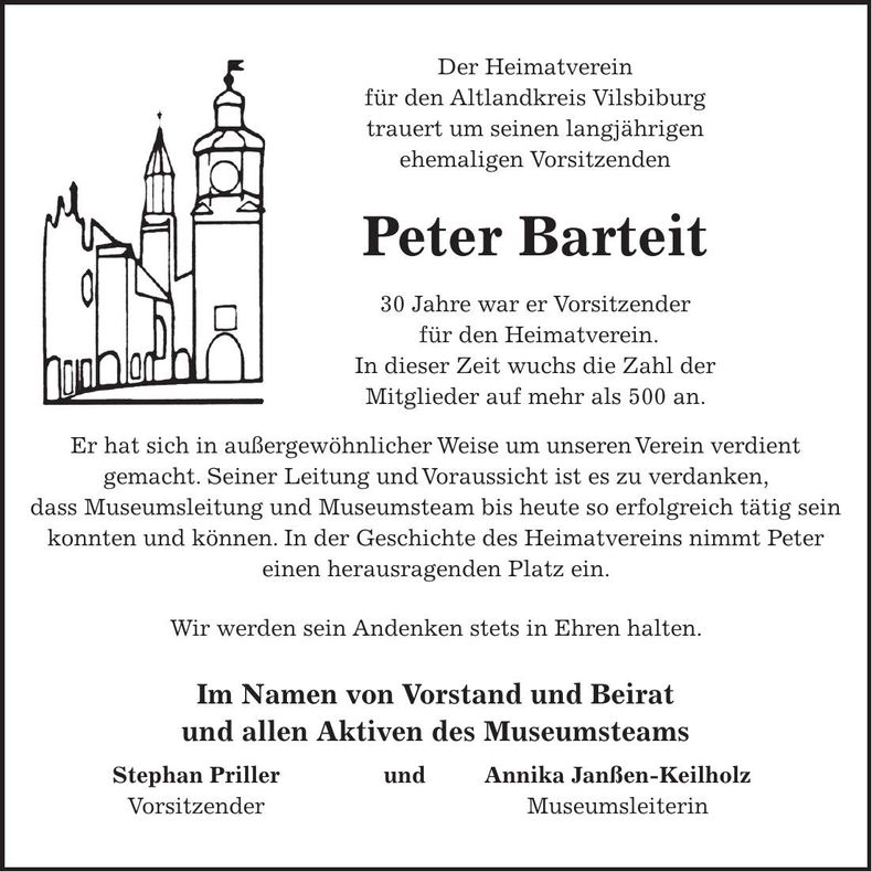 Traueranzeige Peter Barteit