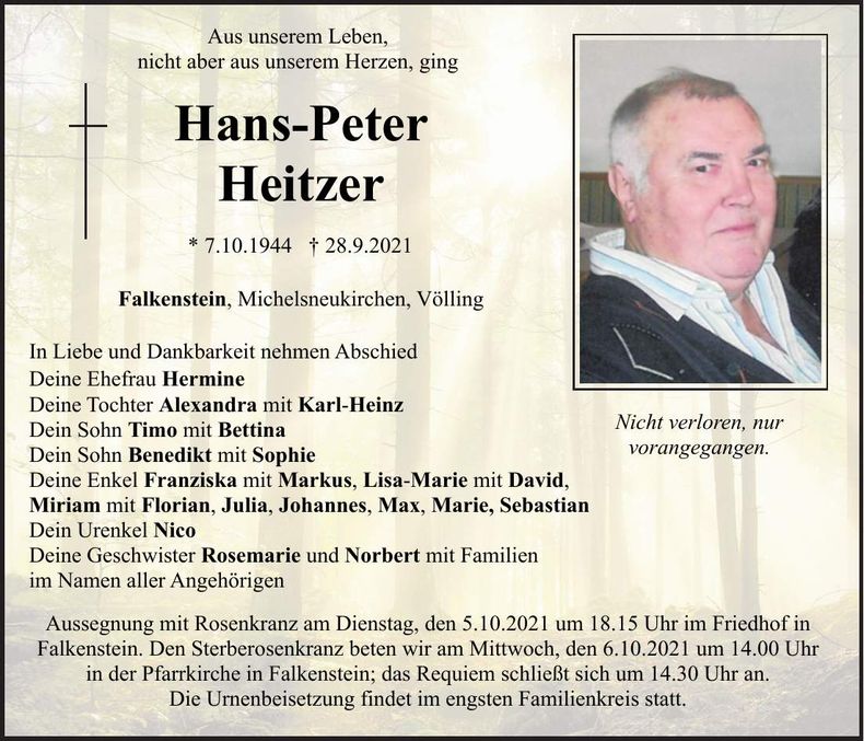 Traueranzeige Hans-Peter Heitzer