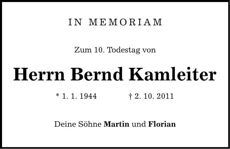 Traueranzeige Bernd Kamleiter