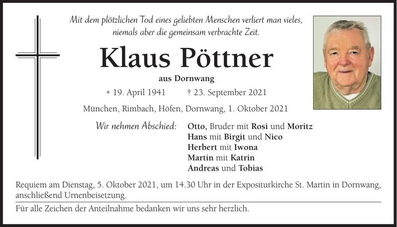 Traueranzeige Klaus Pöttner