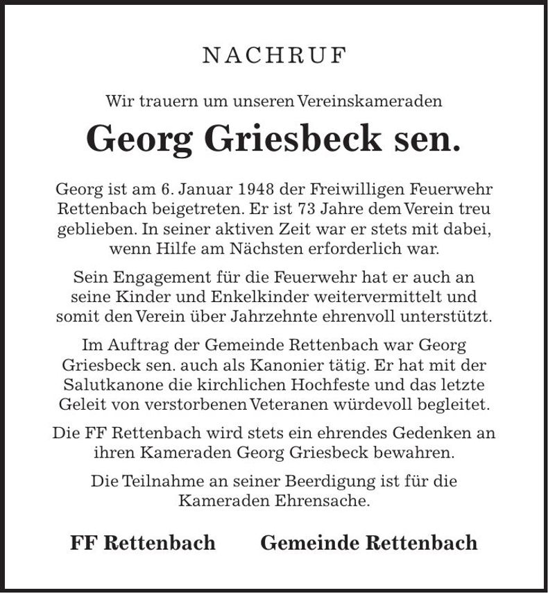 Traueranzeige Georg Griesbeck sen.
