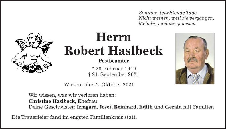 Traueranzeige Robert Haslbeck