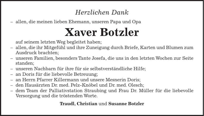 Traueranzeige Xaver Botzler