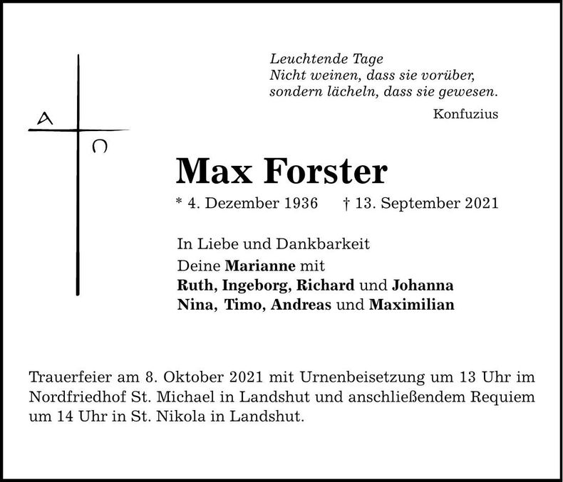 Traueranzeige Max Forster