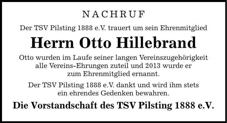 Traueranzeige Otto Hillbrand