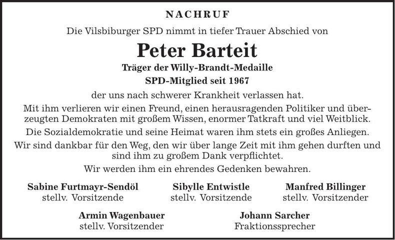 Traueranzeige Peter Barteit
