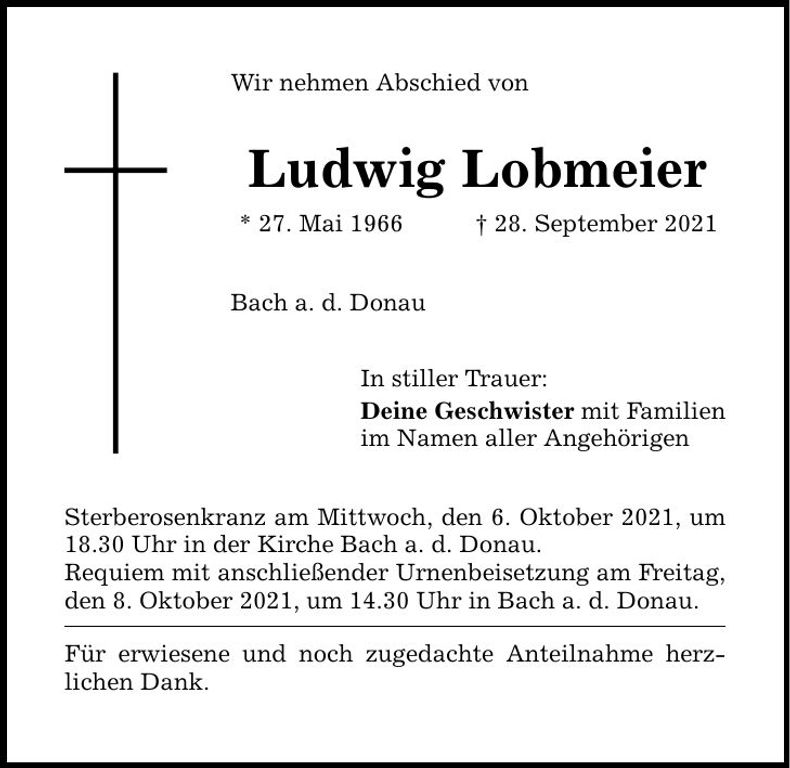 Traueranzeige Ludwig Lobmeier